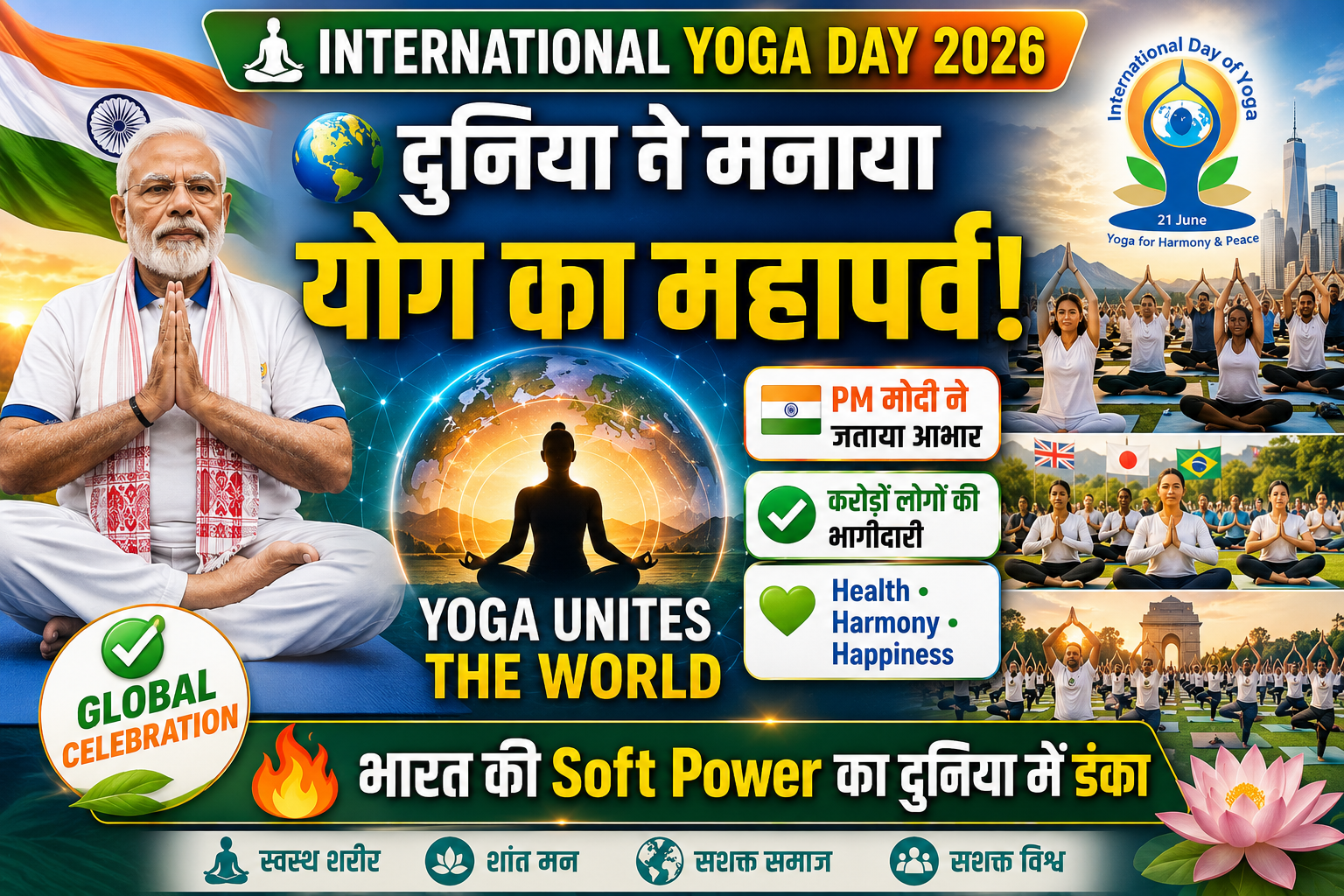 अंतरराष्ट्रीय योग दिवस 2026: वैश्विक भागीदारी पर पीएम मोदी ने जताया दुनिया का आभार