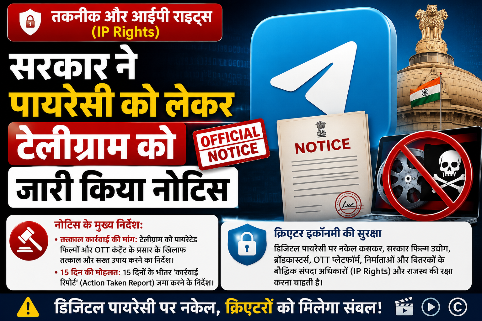 तकनीक और नीतियां: कंटेंट पायरेसी को लेकर सरकार सख्त, टेलीग्राम (Telegram) को जारी किया नोटिस