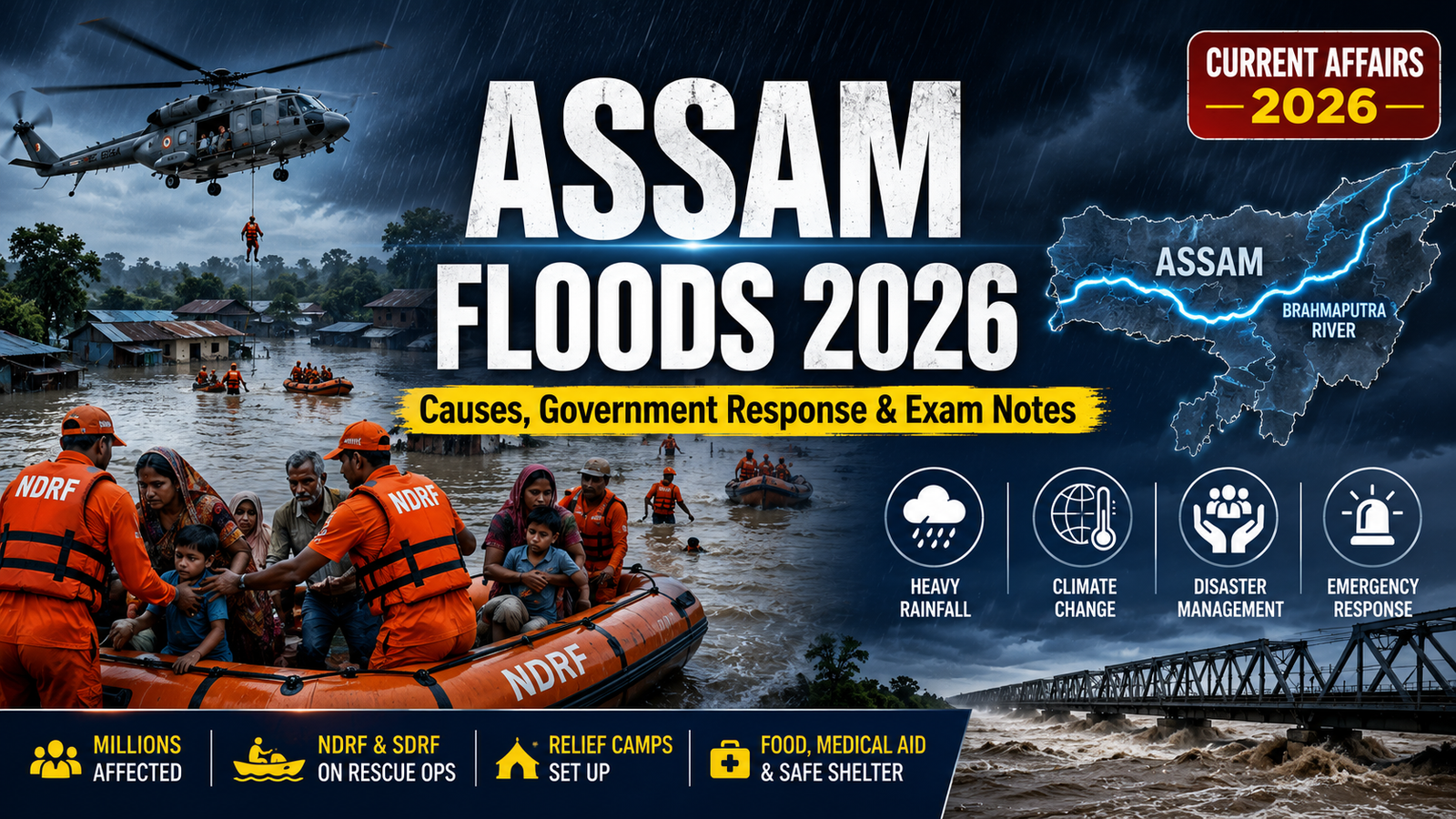 असम बाढ़ 2026: कारण, सरकारी प्रतिक्रिया एवं परीक्षा नोट्स