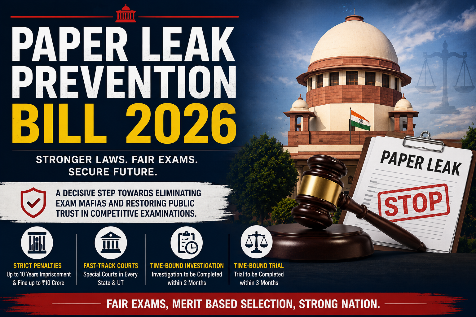 पेपर लीक रोकथाम विधेयक 2026: कड़े दंड और फास्ट-ट्रैक कोर्ट की व्यवस्था