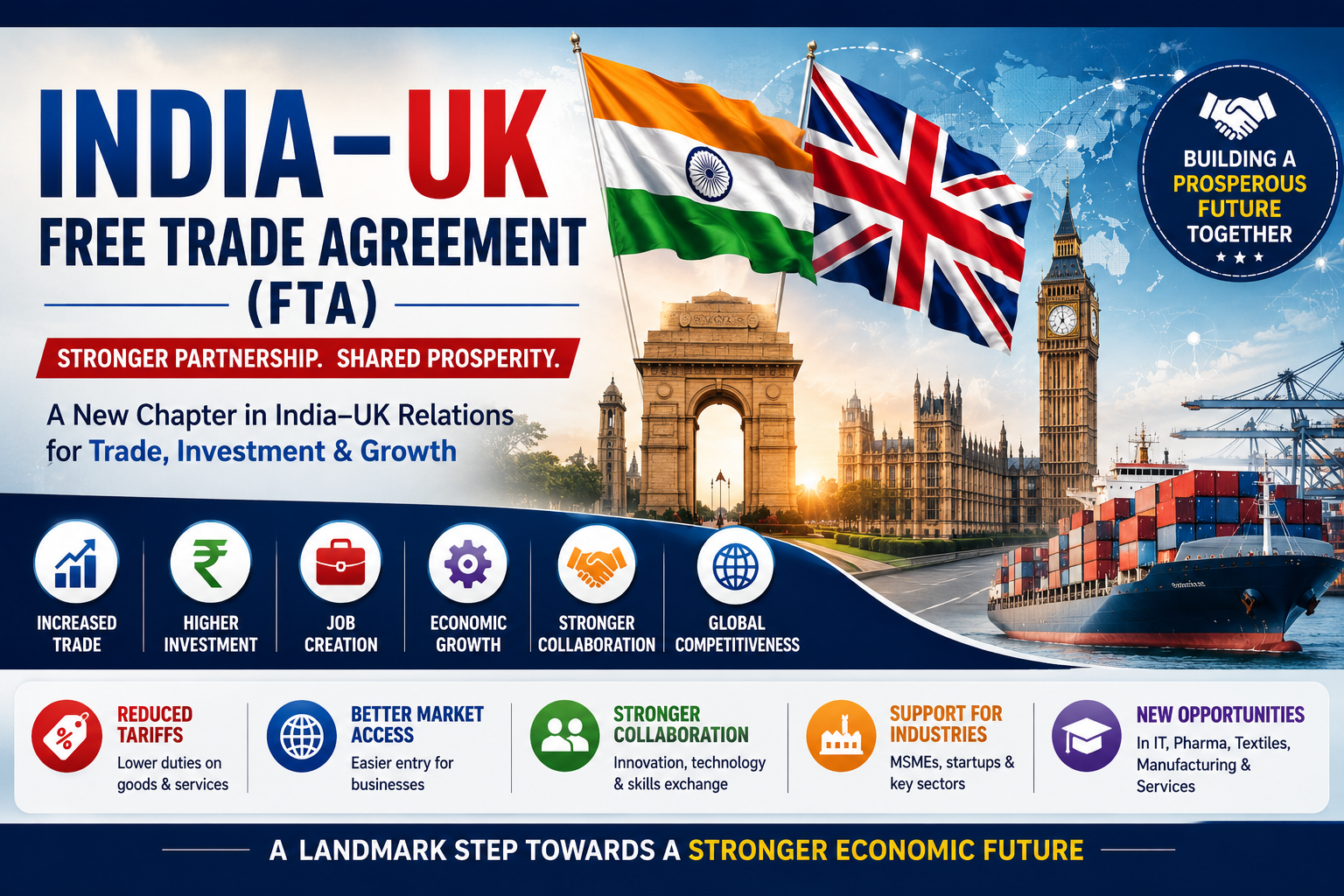 भारत–यूके मुक्त व्यापार समझौता (FTA) 2026: प्रमुख विशेषताएँ, लाभ एवं परीक्षा हेतु महत्वपूर्ण तथ्य