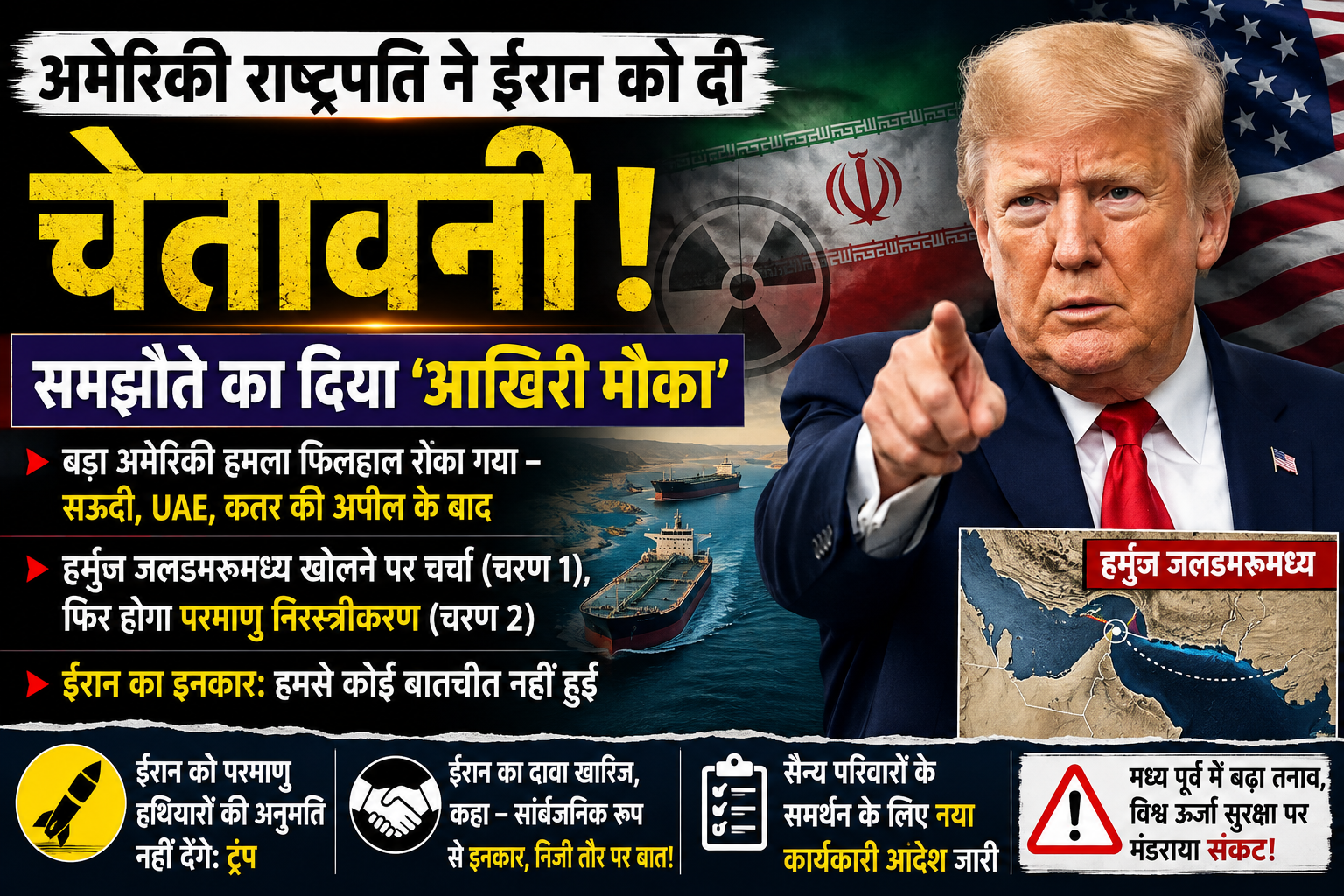 अंतर्राष्ट्रीय संबंध: अमेरिकी राष्ट्रपति की ईरान को चेतावनी, समझौते के लिए दिया 'आखिरी मौका'