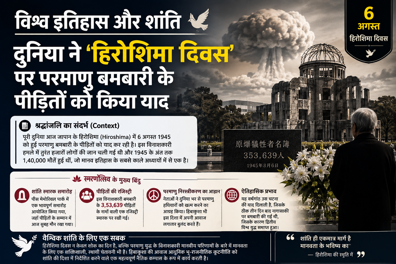 विश्व इतिहास और शांति: दुनिया ने 'हिरोशिमा दिवस' पर परमाणु बमबारी के पीड़ितों को दी श्रद्धांजलि
