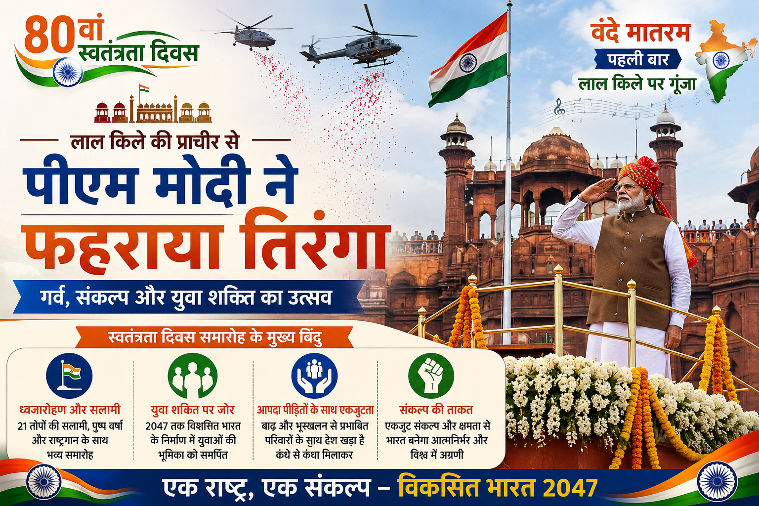 राजव्यवस्था और राष्ट्र: 80वें स्वतंत्रता दिवस पर पीएम मोदी ने लाल किले पर फहराया तिरंगा; पहली बार गूंजा 'वंदे मातरम'