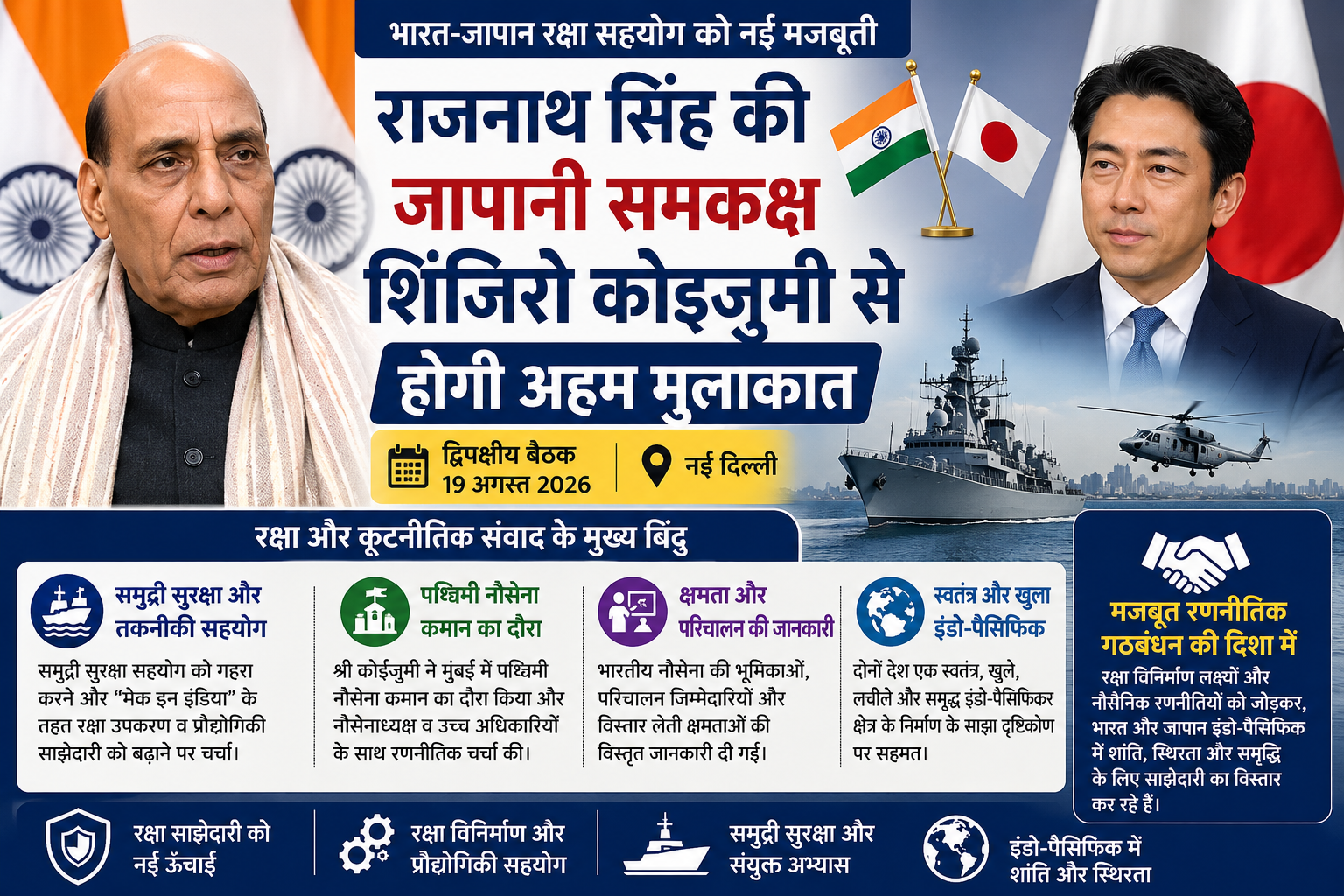 रक्षा और कूटनीति: राजनाथ सिंह नई दिल्ली में जापानी समकक्ष शिंजिरो कोइज़ुमी से करेंगे मुलाकात