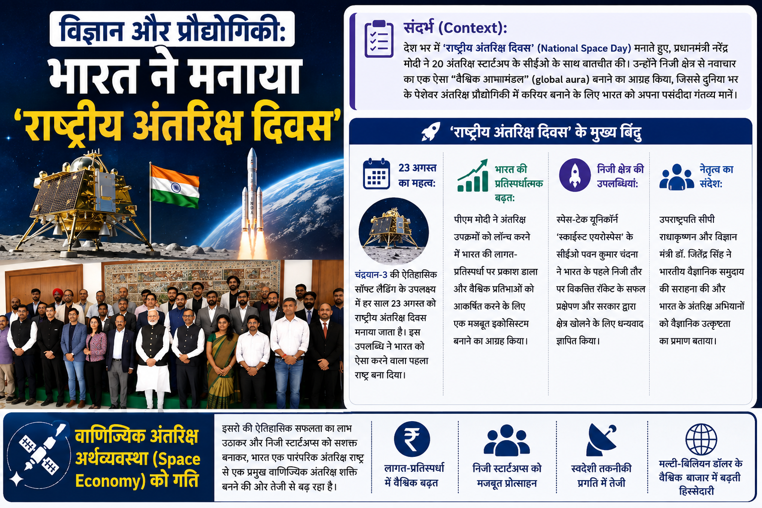 विज्ञान और प्रौद्योगिकी: भारत ने मनाया 'राष्ट्रीय अंतरिक्ष दिवस', पीएम मोदी ने निजी क्षेत्र से किया नवाचार का आह्वान