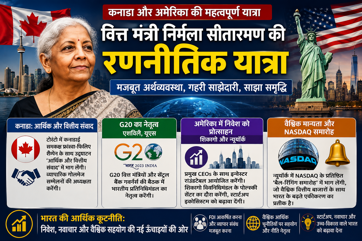 अर्थव्यवस्था और कूटनीति: वित्त मंत्री निर्मला सीतारमण की कनाडा और अमेरिका की रणनीतिक यात्रा