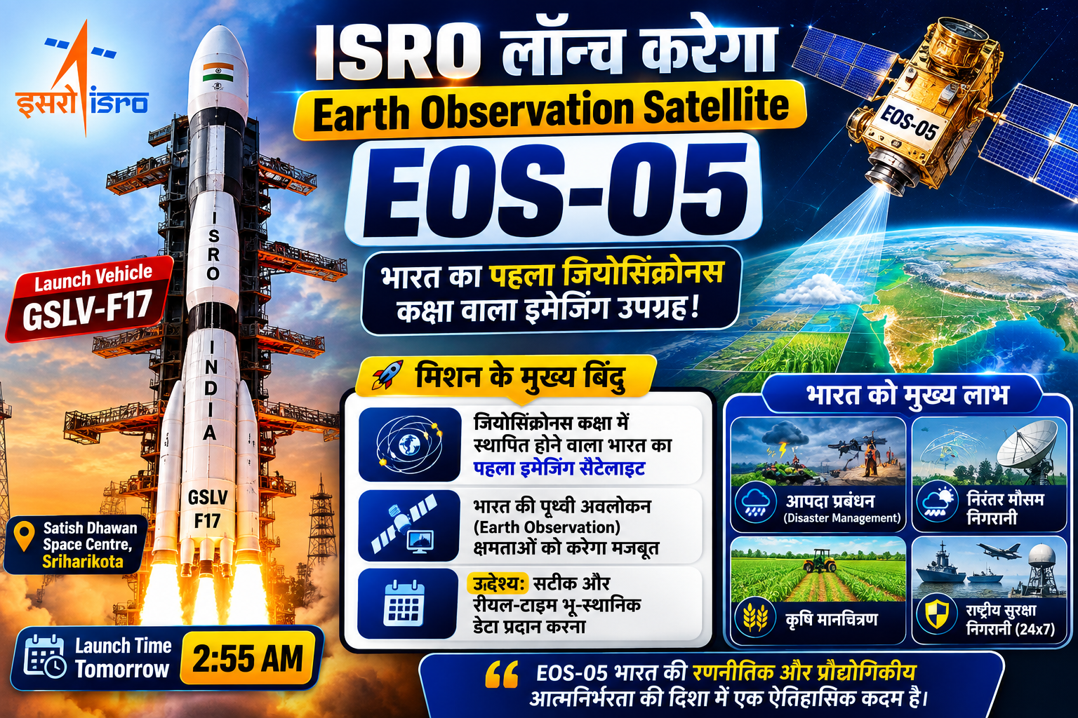 विज्ञान एवं प्रौद्योगिकी: इसरो (ISRO) लॉन्च करेगा अर्थ ऑब्जर्वेशन सैटेलाइट EOS-05