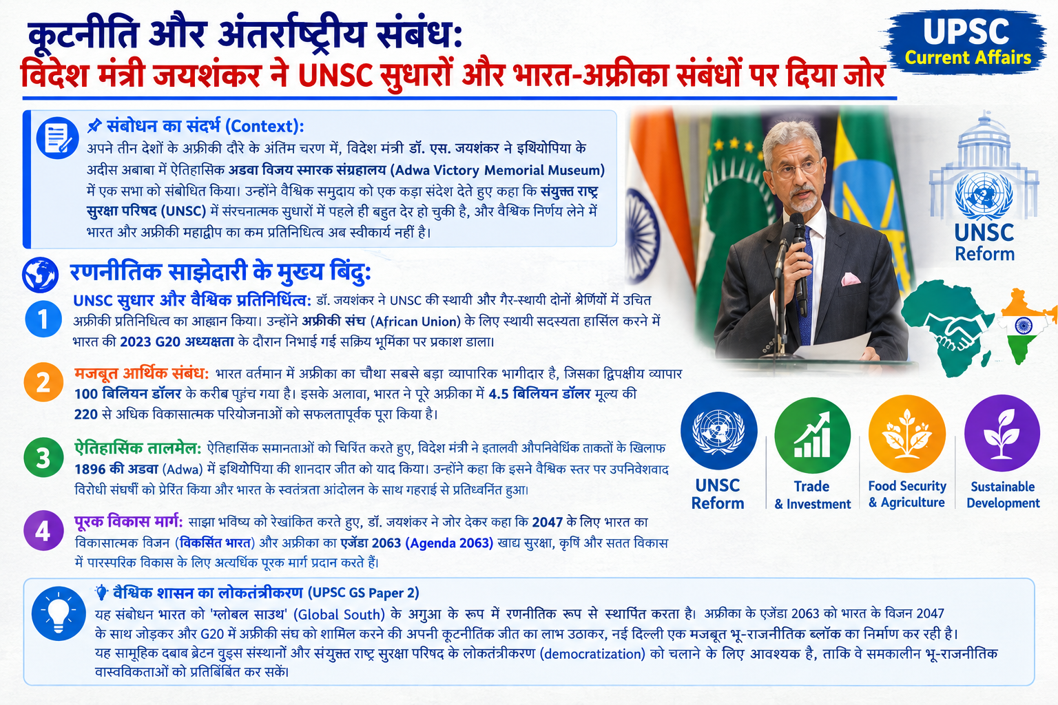 कूटनीति और अंतर्राष्ट्रीय संबंध: भारत और अफ्रीका ने UNSC में उचित प्रतिनिधित्व की मांग की