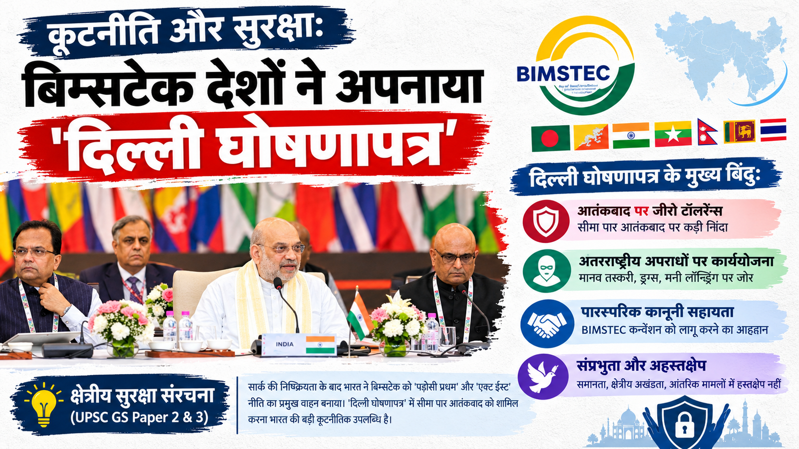 कूटनीति और सुरक्षा: पहली बिम्सटेक (BIMSTEC) गृह मंत्रियों की बैठक में 'दिल्ली घोषणापत्र' स्वीकृत